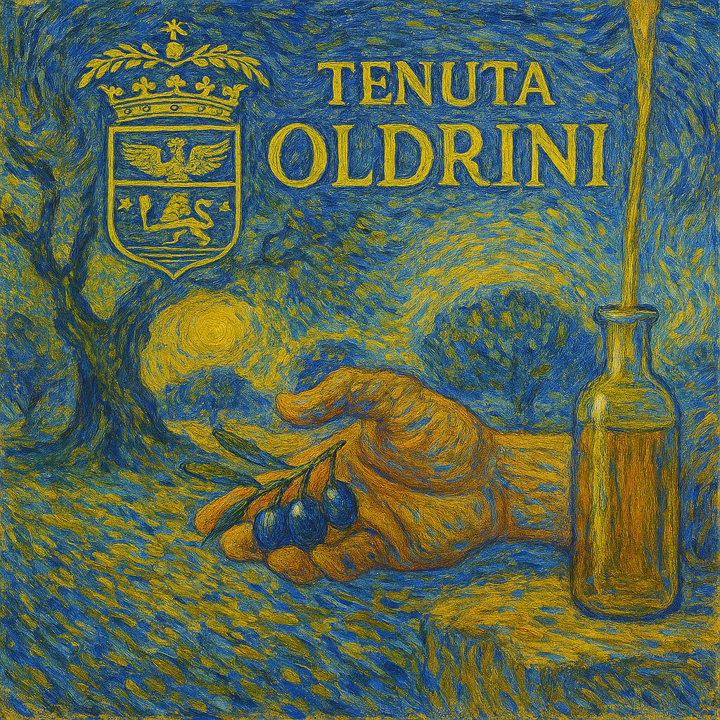 Illustrazione artistica raccolta olive tradizione serica Como e olio toscano